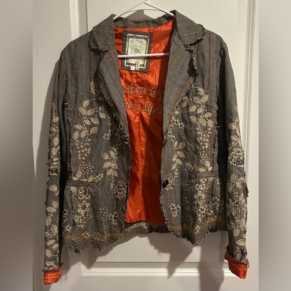 Paparazzi by Biz bohemian raw edge floral embroidered blazer